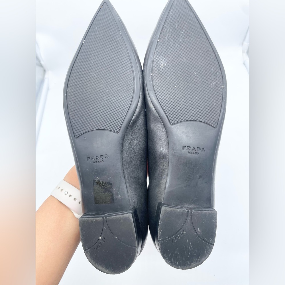 Prada Black leather pointed toe ballet flats 37.5 - Picture 6 of 11